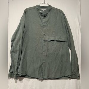 COS Olive Green Casual Cotton Button Up Nehru Collar Shirt